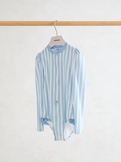 Reiss Kids'  Blue/ivory Mimi 9-13 Yrs Stripe Long-sleeve Swimsuit