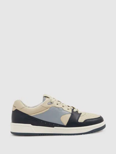 Reiss Blue/stone Astor Leather Lace Up Trainers