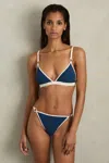 Reiss Blue/white Bianca Contrast-trim Triangle Bikini Top In Blue/white