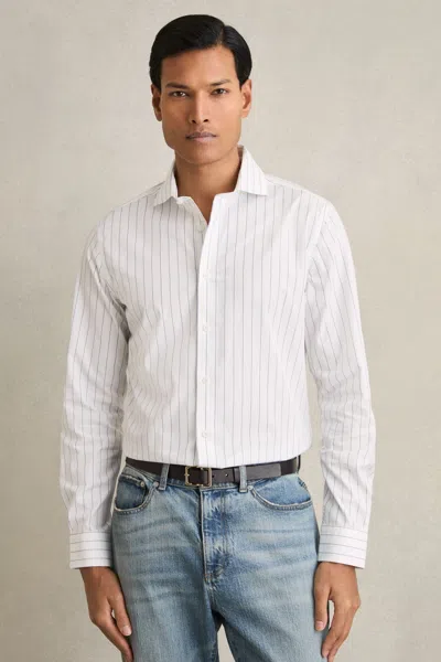 Reiss Blue/white Cotton Cutaway-collar Stripe Shirt