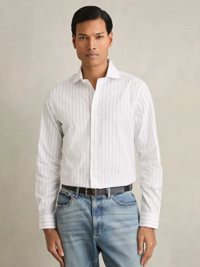 Reiss Blue/white Cotton Cutaway Collar Stripe Shirt
