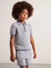 Reiss Blue/white Knitted Stripe Half Zip Polo Shirt In Multi