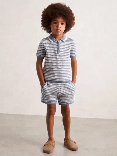 REISS REISS BLUE/WHITE KEATON 3-9 YRS KNITTED STRIPE HALF-ZIP POLO SHIRT