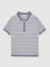 Reiss Blue/white Knitted Stripe Half-zip Polo Shirt In Multi