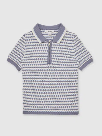 Reiss Blue/white Knitted Stripe Half-zip Polo Shirt In Multi