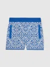 Reiss Blue/white 3-9 Yrs Tile Pattern Knit Shorts In Blue