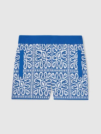 REISS BLUE/WHITE REDHILL 13-14 YRS TILE PATTERN KNIT SHORTS
