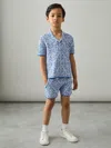 Reiss Blue/white Redhill 9-13 Yrs Tile Pattern Knit Shorts