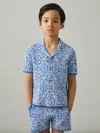 Reiss Blue/white River 3-9 Yrs Tile Pattern Knit Shirt