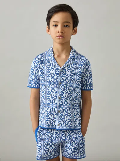 Reiss Blue/white River 3-9 Yrs Tile Pattern Knit Shirt