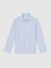 Reiss Blue/white Stripe 100% Linen Long Sleeve Shirt In Multi