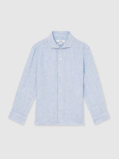 REISS BLUE/WHITE STRIPE LINEN LONG-SLEEVE SHIRT