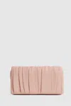 Reiss Blush Camille Satin Pleated Clutch Bag In Pink