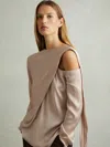 Reiss Blush Lauren Off-the-shoulder Drape Top In Neutral
