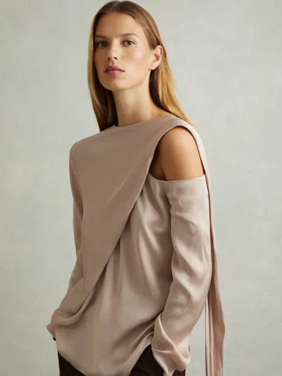 Reiss Blush Lauren Off-the-shoulder Drape Top In Neutral