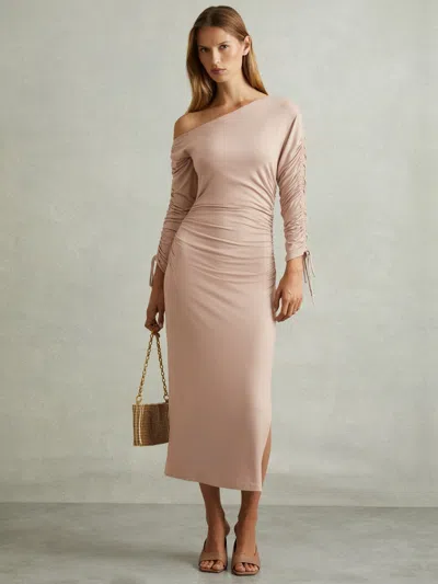 Reiss Blush One-shoulder Ruched-jersey Midi Dress