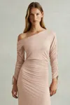 Reiss Blush Petite One-shoulder Ruched-jersey Midi Dress In Blush