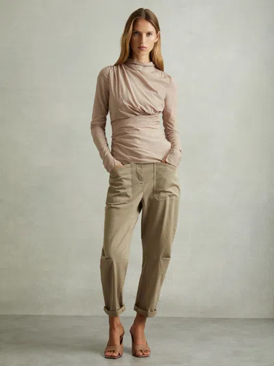 Reiss Blush Ruched Long Sleeve Top In Neutral