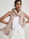 Reiss Blush Wool Cashmere Lightweight Scarf In Pink