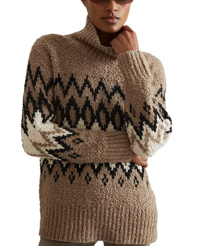 Reiss Brown Chunky Fairisle Knit Funnel Neck Jumper