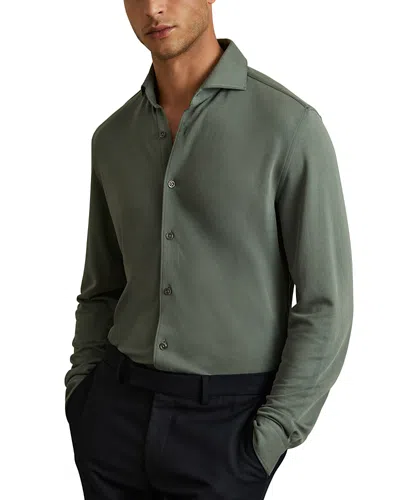 Reiss Green Smoke Bobby Modal Blend Cutaway Collar Shirt
