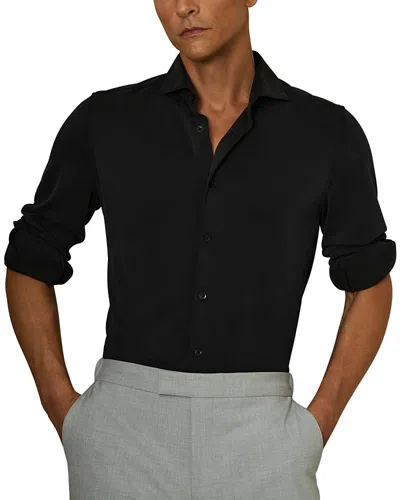 Reiss Washed Black Bobby Modal Blend Cutaway Collar Shirt