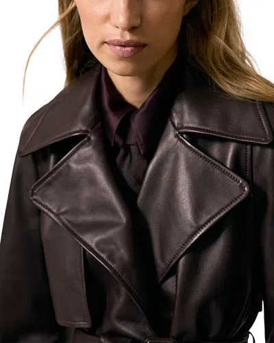 Reiss Bodie Belted Cropped Leather Trench Jacket In Black