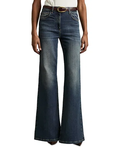 Reiss Bonnie High Rise Flare Leg Jeans In Mid Blue