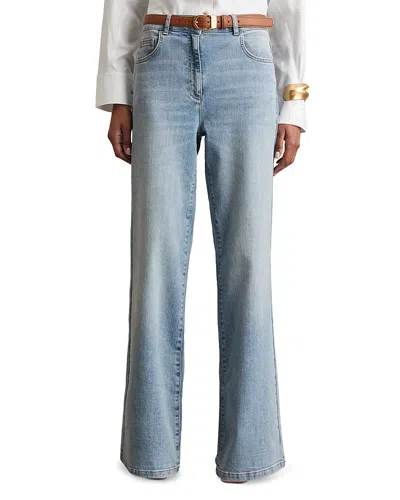 REISS BONNIE MID RISE FLARE JEANS IN LIGHT BLUE