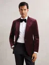 Reiss Bordeaux Apsara Single-breasted Velvet Blazer Regular-fit In Red
