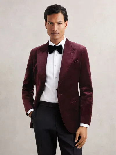 Reiss Bordeaux Apsara Single-breasted Velvet Blazer Regular-fit In Red