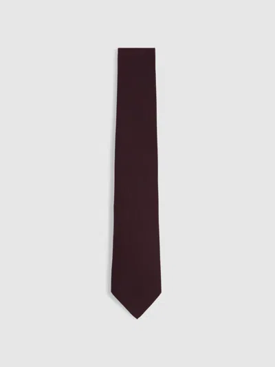 Reiss Bordeaux Baratti Plain Woven Tie With Silk And Wool In Red