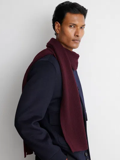 Reiss Bordeaux Merino Wool Rib-knit Scarf In Burgundy
