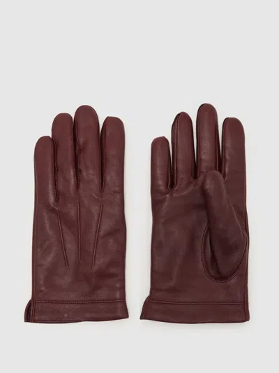 Reiss Bordeaux Nappa Leather Gloves In Burgundy