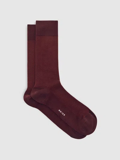 Reiss Bordeaux Cotton-blend Herringbone Socks In Burgundy