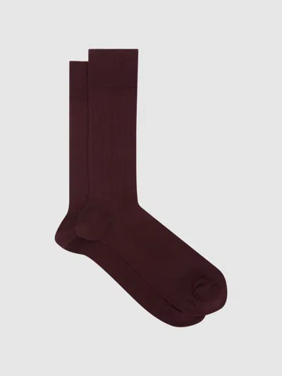Reiss Bordeaux Ribbed Socks In Burgundy