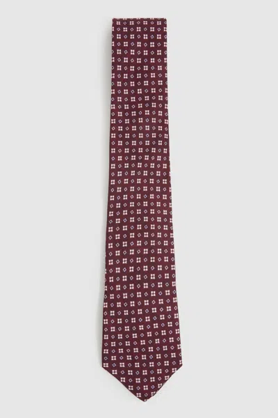 Reiss Bordeaux Silk Floral Print Medallion Tie