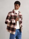 Reiss Bordeaux Wool-blend Check Overshirt In Burgundy