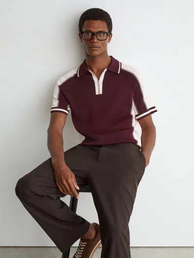 Reiss Elmers Half Zip Knit Polo Shirt In Black