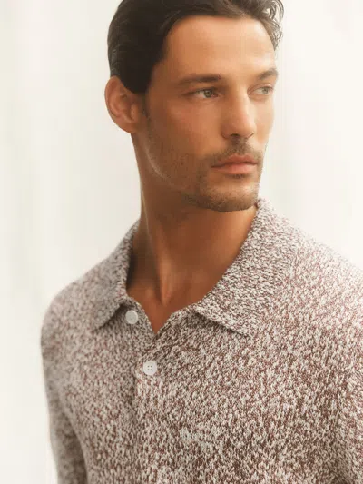 Reiss Bordeaux/ecru Cotton-blend Half-button Marled Polo