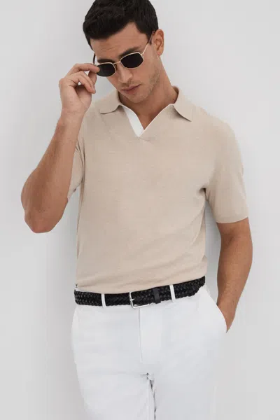 Reiss Boston - Camel Cotton Blend Contrast Open Collar Shirt, M