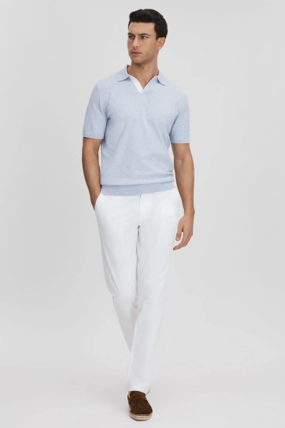 Reiss Boston - Soft Blue Cotton Blend Contrast Open Collar Shirt, S