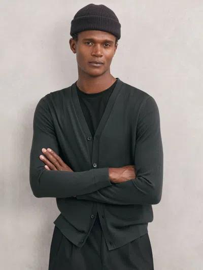Reiss Bottle Green Merino Wool Button-through Cardigan