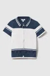 REISS BOWLER - OPTIC WHITE/AIRFORCE BLUE VELOUR EMBROIDERED STRIPED SHIRT, UK 13-14 YRS