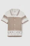REISS BOWLER - TAUPE/OPTIC WHITE VELOUR EMBROIDERED STRIPED SHIRT, UK 13-14 YRS