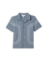 Reiss Airforce Blue Senior Cotton Embroidered Cuban Collar Shirt In Airforce Blue