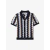 Reiss Waves - Blue Multi Knitted Cuban Collar Shirt, In Blue Multi