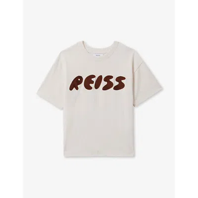 Reiss Boys Ecru Kids Sands Logo-embroidered Cotton T-shirt 3-14 Years