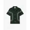 REISS REISS BOYS GREEN KIDS ARLINGTON STRIPE-EMBROIDERED SHORT-SLEEVE COTTON SHIRT 3-9 YEARS