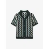 Reiss Kids' Green Multi Waves Junior Knitted Cuban Collar Shirt
